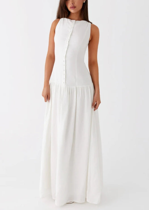 White Sleeveless Linen Maxi Dress