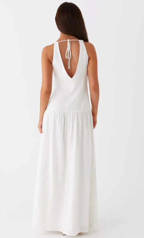 White Sleeveless Linen Maxi Dress