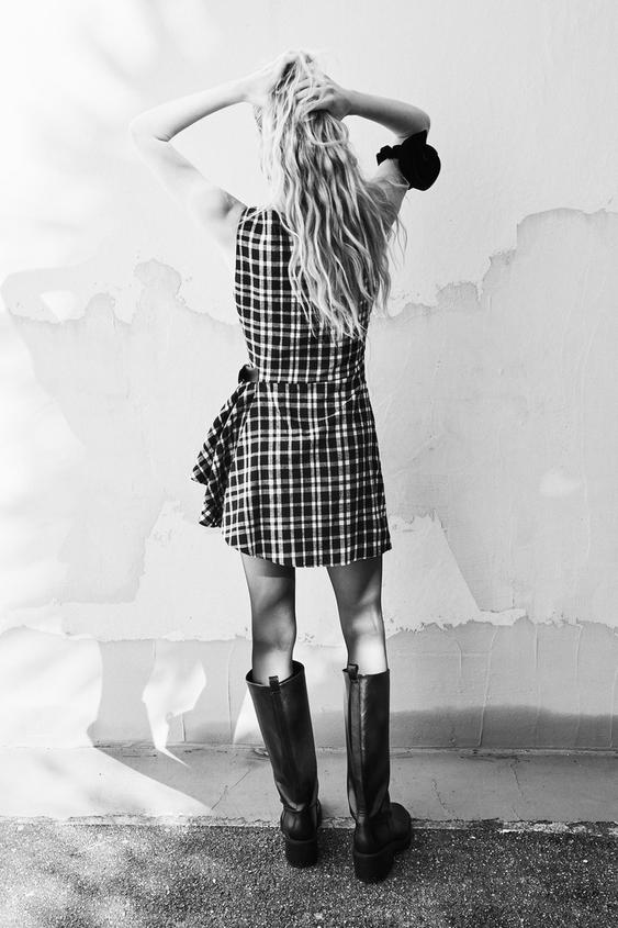 Black Check Side Pleated Dress