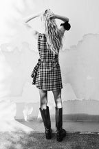 Black Check Side Pleated Dress