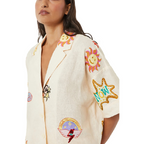 Graffiti Print Linen Short Sleeve Short Set