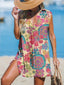 V-neck Sleeveless Floral Print Contrast Beach Dress