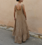 Linen Buttoned Wide Strap Solid Color Dress