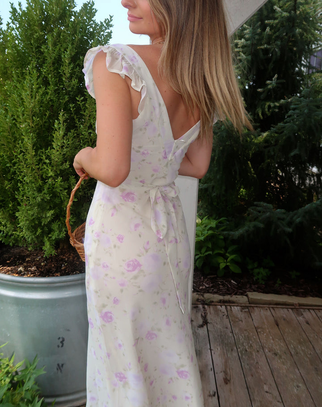 Floral Maxi Dress with Wave Cuffs Main Image