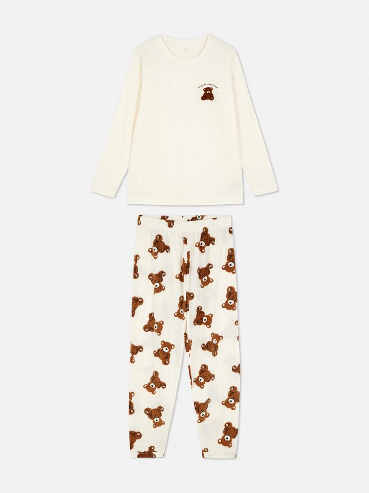 Teddy Bear Micro Fleece Long Sleeve Pajamas