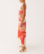 Yellow Flower Print Tube Top Maxi Dress