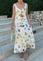 Floral Sleeveless Vest Fashion Straight Beach Maxi Dress Set