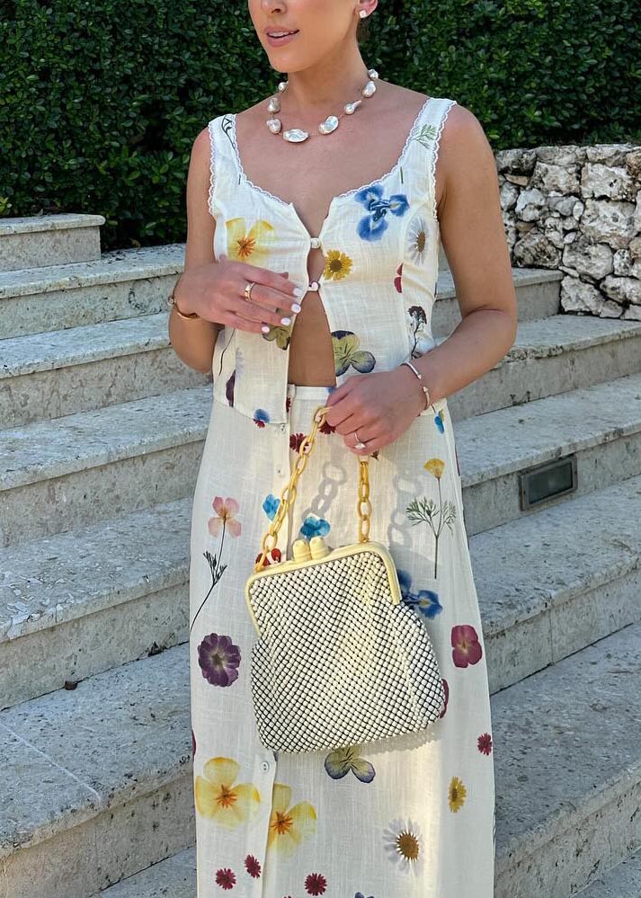 Floral Sleeveless Vest Fashion Straight Beach Maxi Dress Set