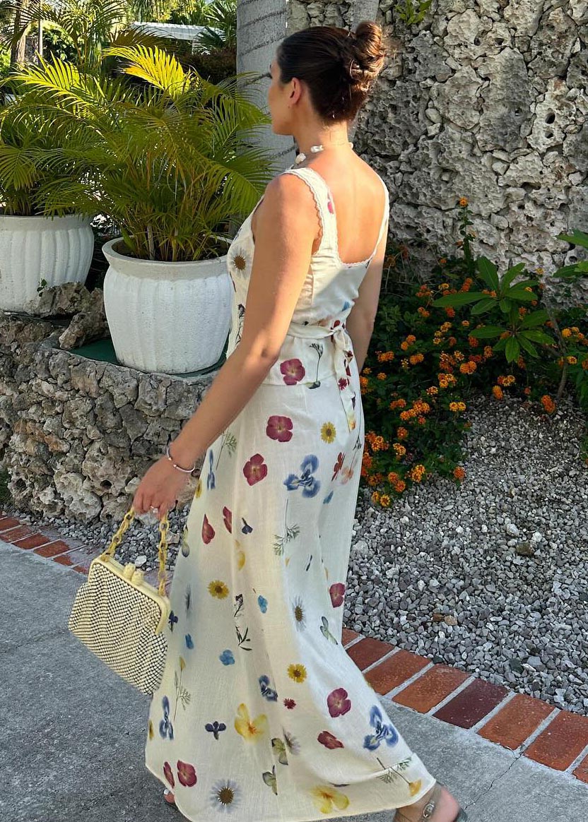 Floral Sleeveless Vest Fashion Straight Beach Maxi Dress Set