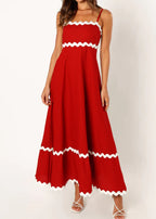 White Lace Stitching Elegant Strapless Tube Top Long Dress