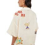 Graffiti Print Linen Short Sleeve Short Set