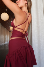 Backless Halter Double-layer Fitted Top And Skirt Set