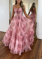 Floral Herringbone Stitching Maxi Dress With Suspenders