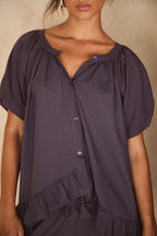 Solid color ruffle loose suit