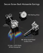 Moissanite Stud Earrings with Screw Back