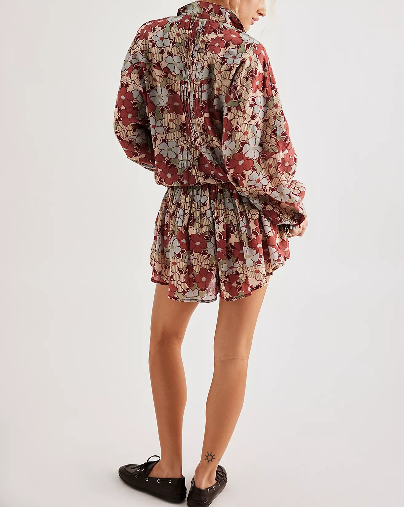 Floral Print Shirt and Pleated Skirt Set