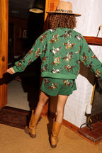 Dark Green Horse Riding Print Shorts Set