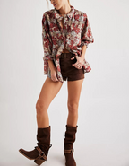 Floral Print Shirt and Pleated Skirt Set