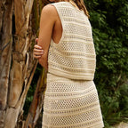 V-Neck Sleeveless Tie-Front Crochet Swimsuit Cover-up Set