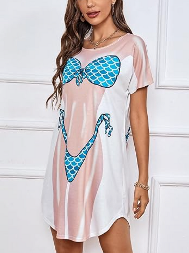 Women's Bikini Printed Short Sleeve Loose T-Shirt Dress Main Image