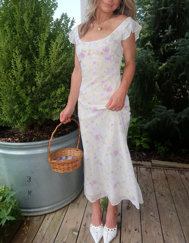 Floral Maxi Dress with Wave Cuffs Hover Image