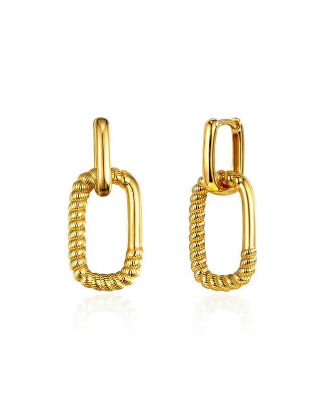 14K Gold Plated Rope Textured Dangle Earrings Hover Image