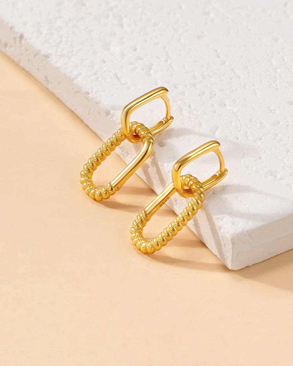 14K Gold Plated Rope Textured Dangle Earrings