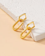 14K Gold Plated Rope Textured Dangle Earrings