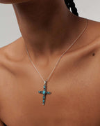 925 Sterling Silver Turquoise Cross Necklace