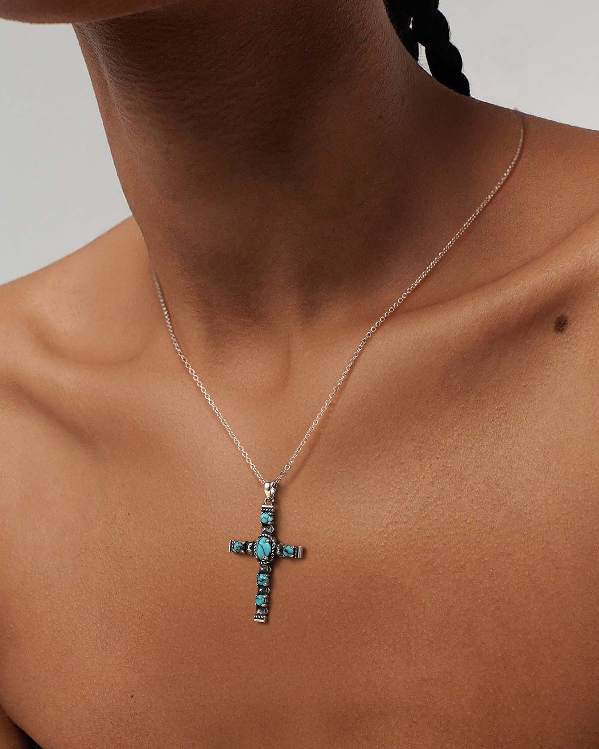 925 Sterling Silver Turquoise Cross Necklace
