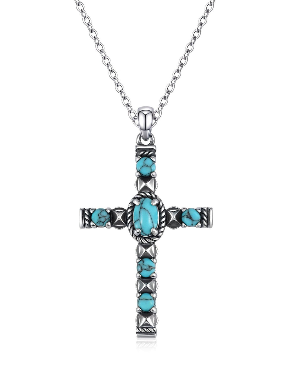 925 Sterling Silver Turquoise Cross Necklace
