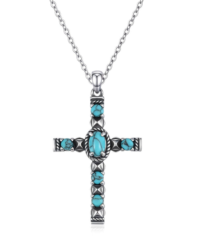 925 Sterling Silver Turquoise Cross Necklace Hover Image