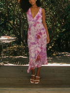 V-neck Floral Wide-strap Maxi Dress