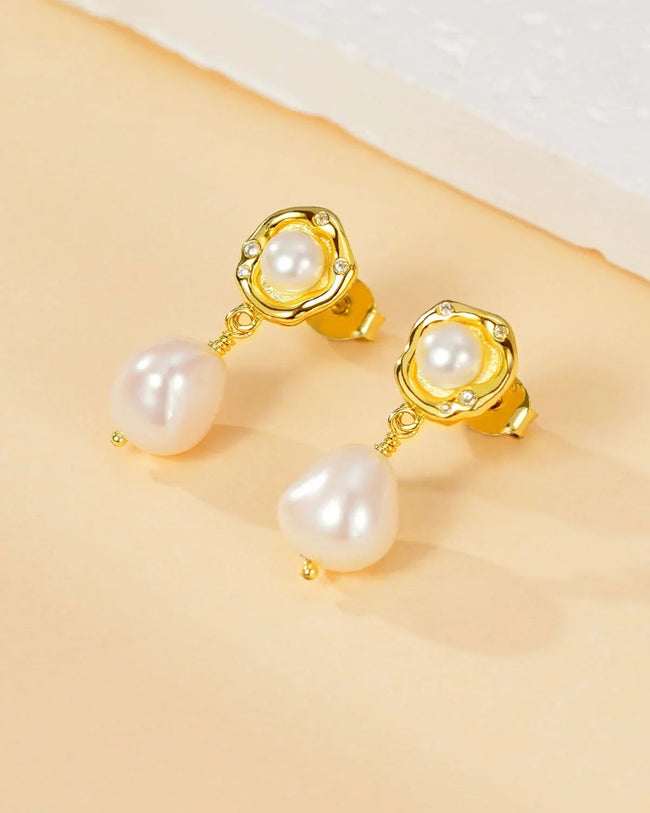 9mm Baroque Pearl Drop Earrings Main Image