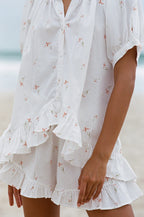 Loose-fitting ruffled short-sleeved shorts suit
