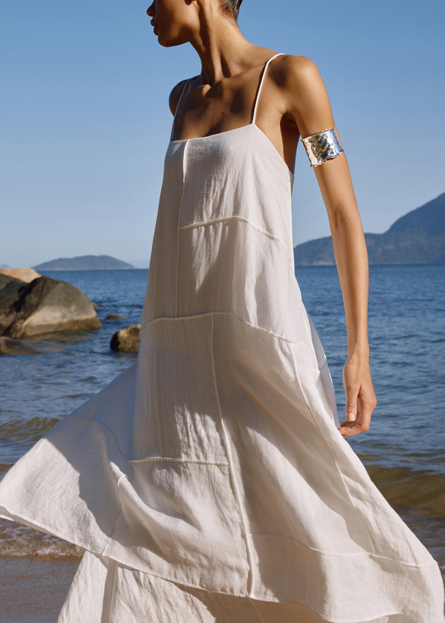 Linen-blend Asymmetric Midi Dress Hover Image