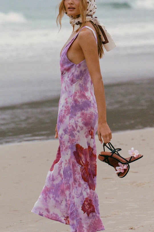 V-neck Floral Wide-strap Maxi Dress