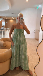 Fashionable Polka Dot Printed Cotton and Linen Dress with Suspenders