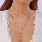 Simple Colorful Crystal Pearl Y-shaped Long Sweater Necklace