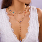 Simple Colorful Crystal Pearl Y-shaped Long Sweater Necklace