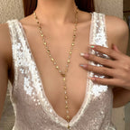 Simple Colorful Crystal Pearl Y-shaped Long Sweater Necklace