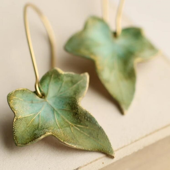 Vintage Green Leaf Earrings Hover Image