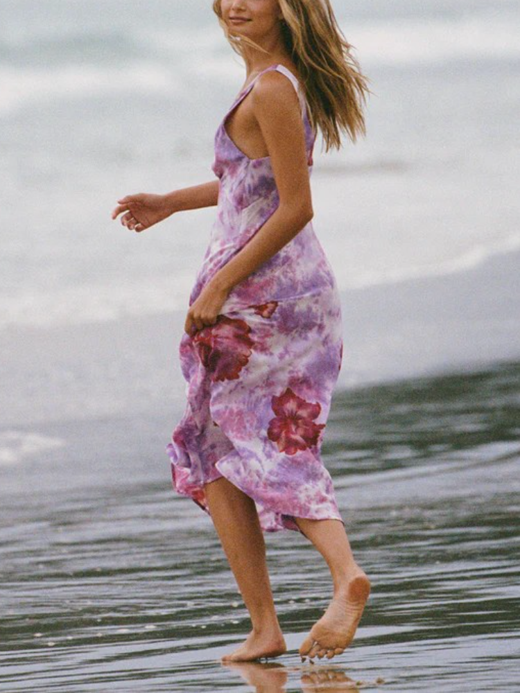 V-neck Floral Wide-strap Maxi Dress