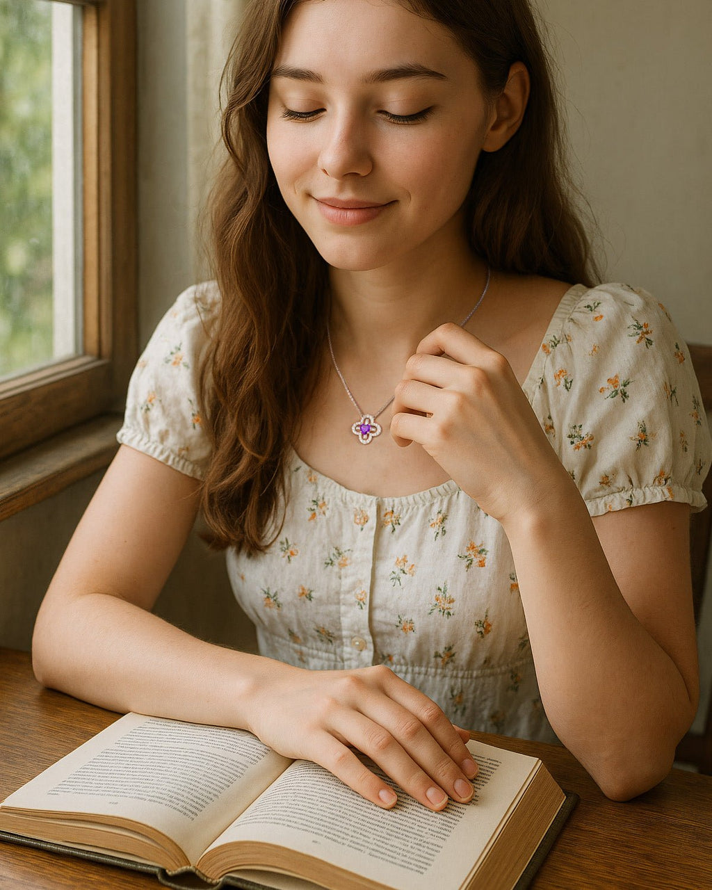 12 Birthstone Four Leaf Clover Necklace