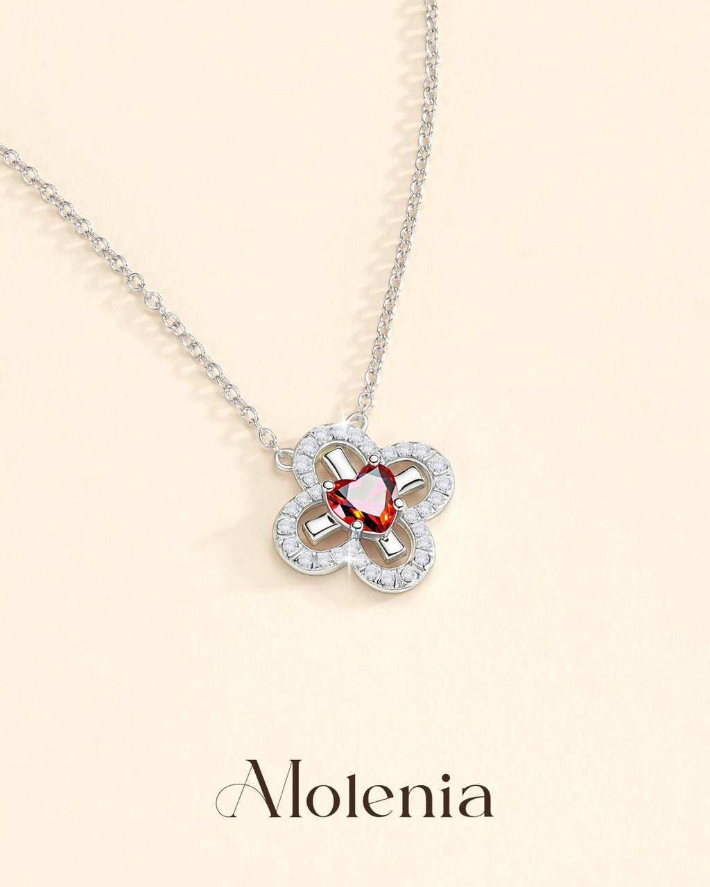 12 Birthstone Four Leaf Clover Necklace