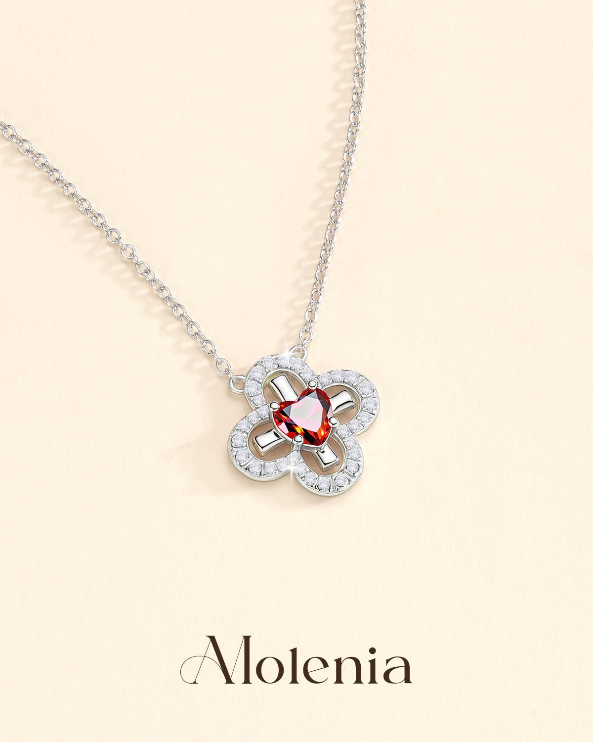 12 Birthstone Four Leaf Clover Necklace