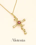 Birthstone Rose Cross Necklace