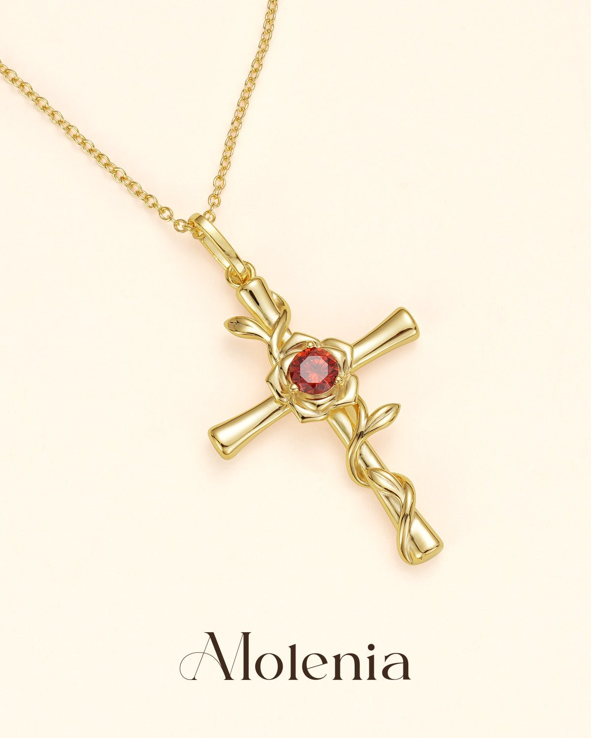 Birthstone Rose Cross Necklace