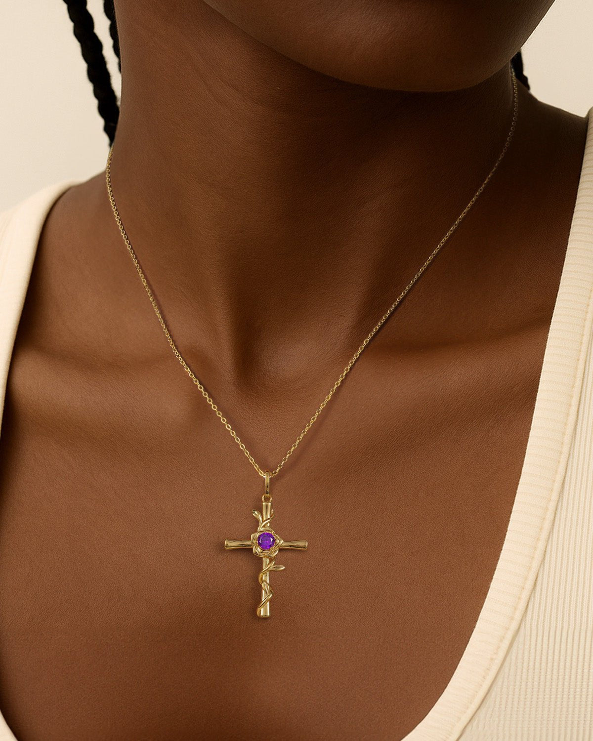Birthstone Rose Cross Necklace