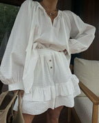 Casual Lace-Up Top & Shorts Two-Piece Set